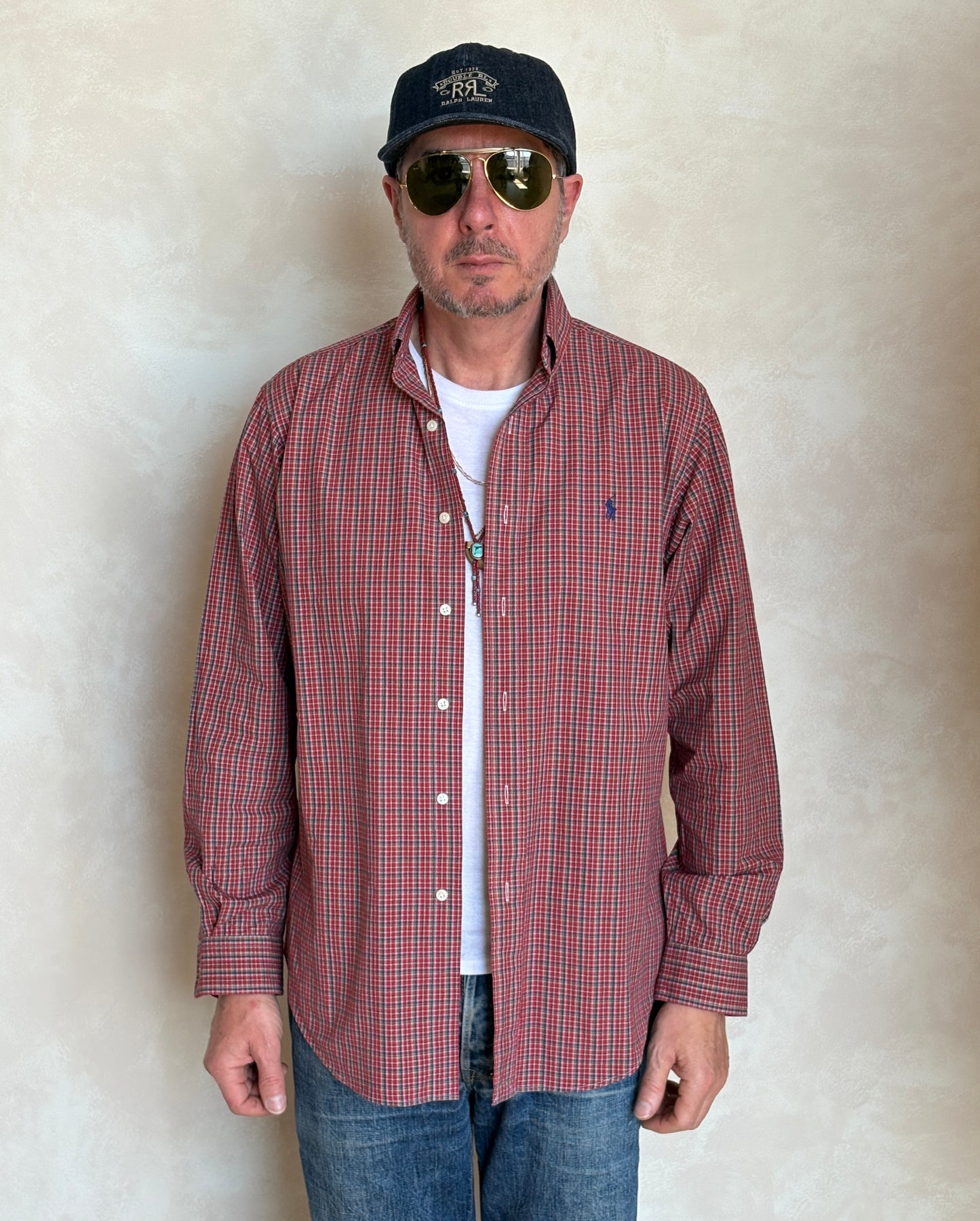 Ralph Lauren Classic Fit Button-Down Shirt Medium | Red Multi Plaid Cotton | Mens Classic Shirt