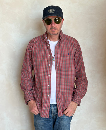 Ralph Lauren Classic Fit Button-Down Shirt Medium | Red Multi Plaid Cotton | Mens Classic Shirt