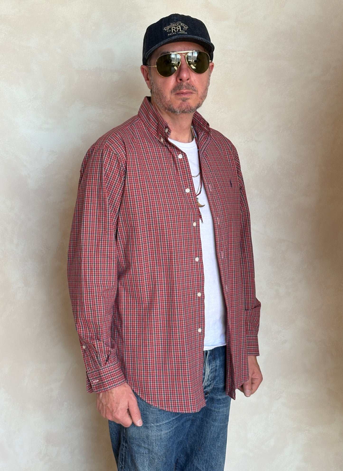 Ralph Lauren Classic Fit Button-Down Shirt Medium | Red Multi Plaid Cotton | Mens Classic Shirt