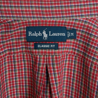 Ralph Lauren Classic Fit Button-Down Shirt Medium | Red Multi Plaid Cotton | Mens Classic Shirt
