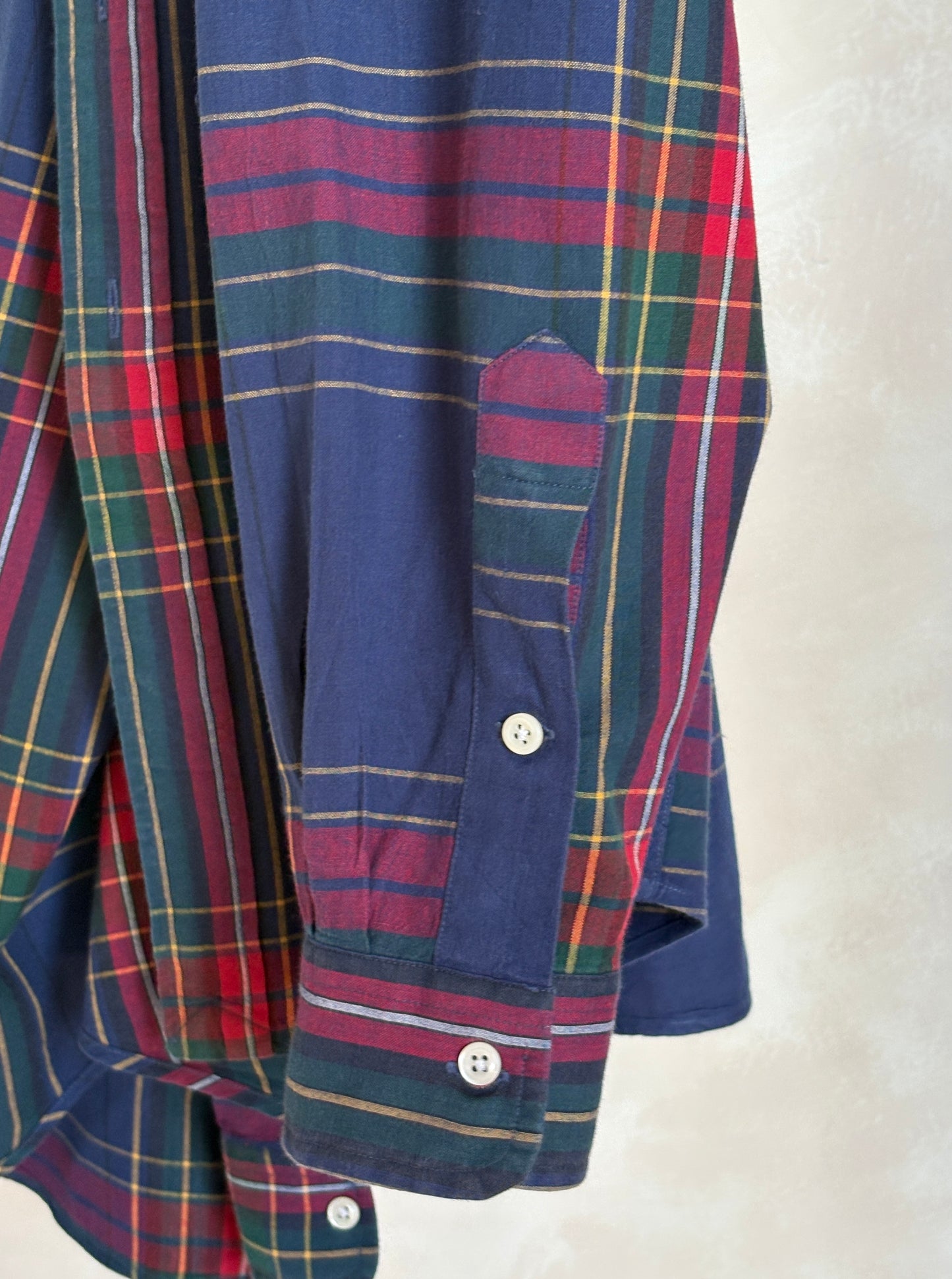 Ralph Lauren Button-Down Shirt Medium | Navy Red Tartan Plaid Cotton | Mens Classic Shirt