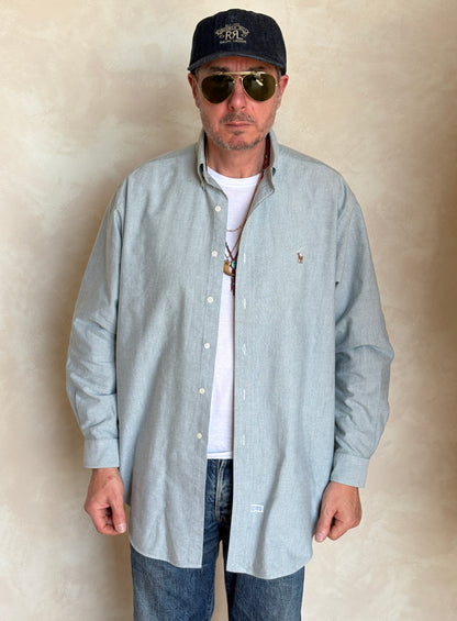 Ralph Lauren YARMOUTH Button-Down Shirt 16,5-34 Large | Solid Grey Cotton Oxford |Vintage Mens Shirt