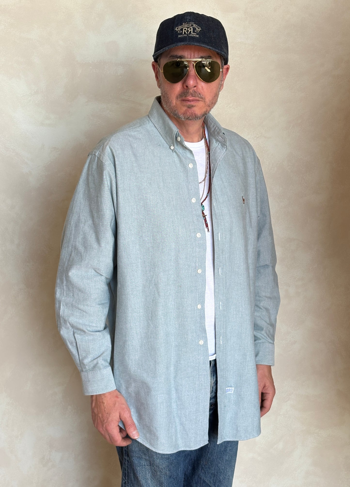 Ralph Lauren YARMOUTH Button-Down Shirt 16,5-34 Large | Solid Grey Cotton Oxford |Vintage Mens Shirt