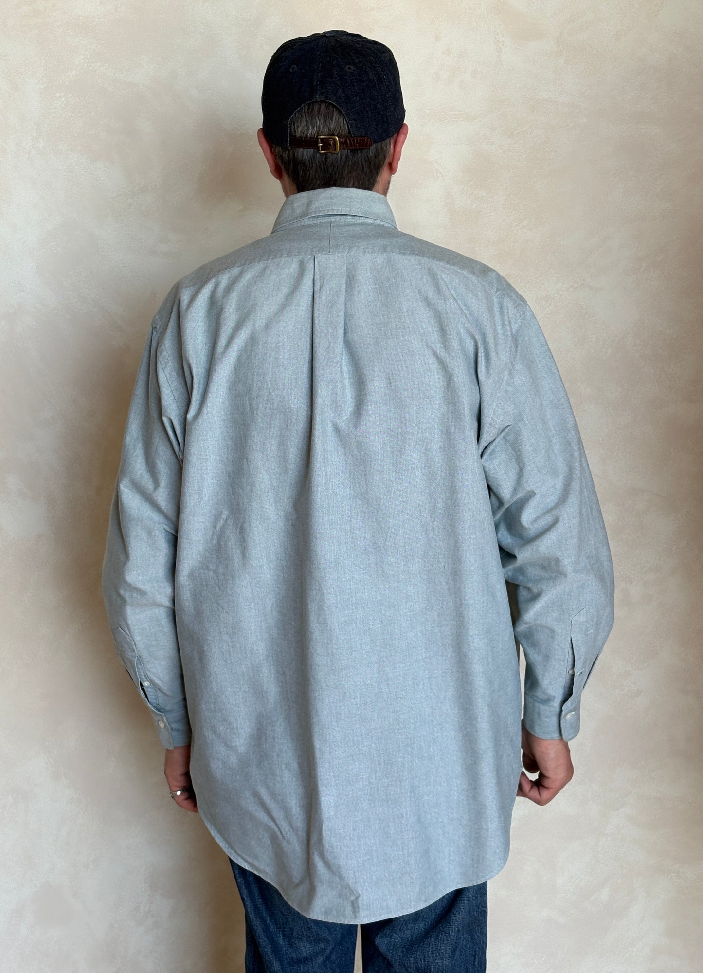 Ralph Lauren YARMOUTH Button-Down Shirt 16,5-34 Large | Solid Grey Cotton Oxford |Vintage Mens Shirt
