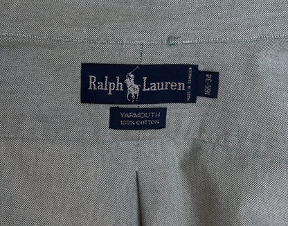 Ralph Lauren YARMOUTH Button-Down Shirt 16,5-34 Large | Solid Grey Cotton Oxford |Vintage Mens Shirt