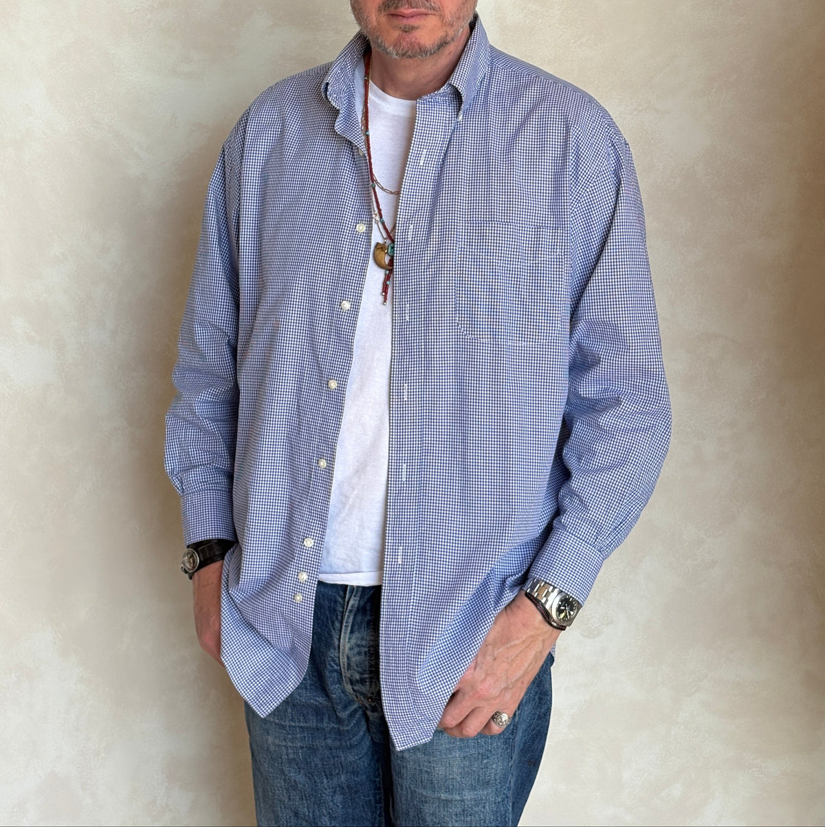 Brooks Brothers Relaxed Fit Button-Down Shirt 16-2 Large | Navy Gingham Cotton | Est 1818 | Mens Classic Shirt-AJ357 Studio