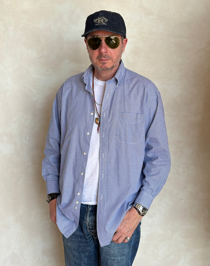 Brooks Brothers Relaxed Fit Button-Down Shirt 16-2 Large | Navy Gingham Cotton | Est 1818 | Mens Classic Shirt