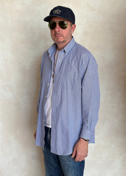 Brooks Brothers Relaxed Fit Button-Down Shirt 16-2 Large | Navy Gingham Cotton | Est 1818 | Mens Classic Shirt