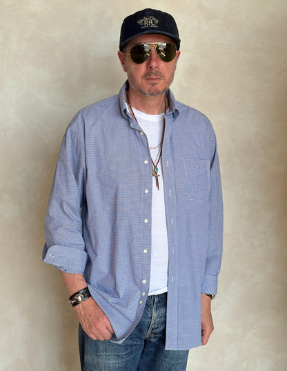 Brooks Brothers Relaxed Fit Button-Down Shirt 16-2 Large | Navy Gingham Cotton | Est 1818 | Mens Classic Shirt
