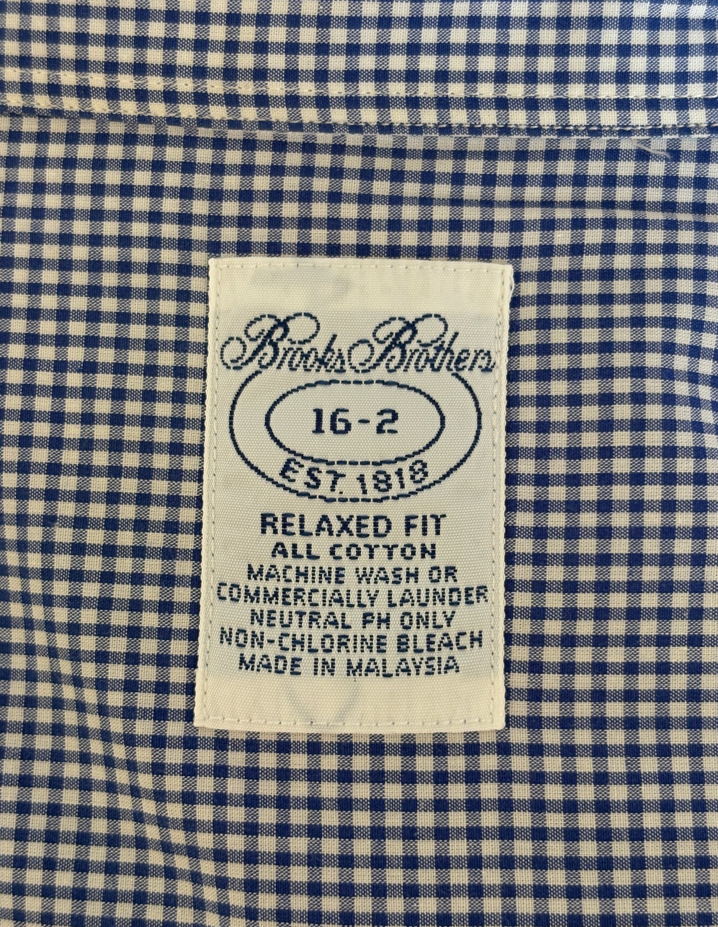 Brooks Brothers Relaxed Fit Button-Down Shirt 16-2 Large | Navy Gingham Cotton | Est 1818 | Mens Classic Shirt