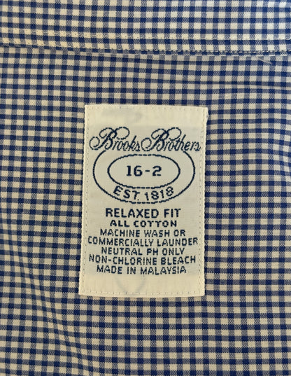 Brooks Brothers Relaxed Fit Button-Down Shirt 16-2 Large | Navy Gingham Cotton | Est 1818 | Mens Classic Shirt
