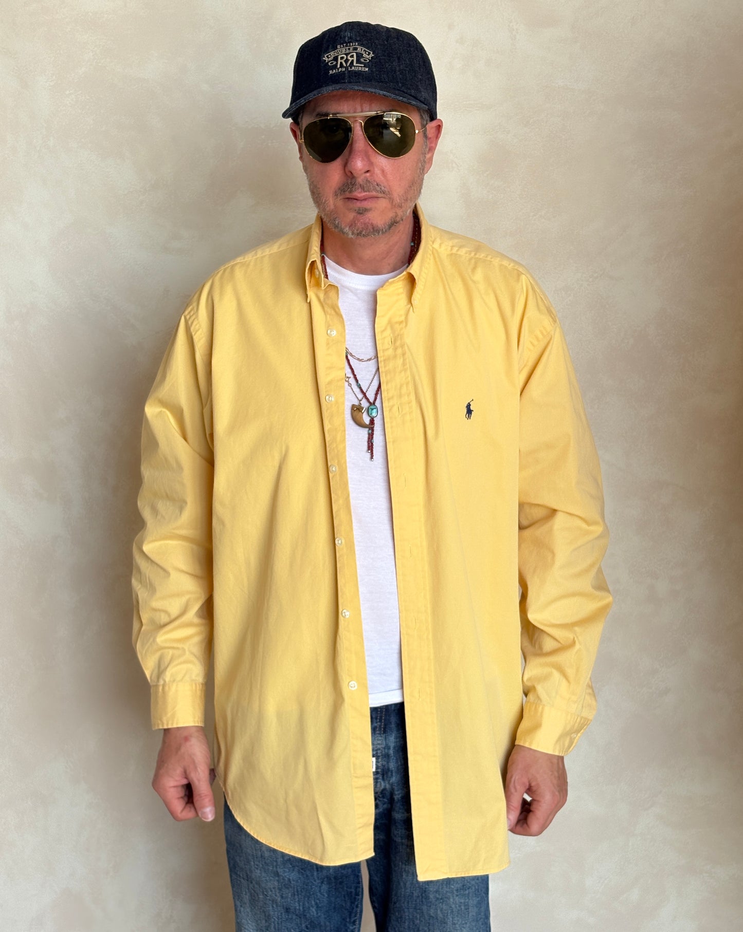 Ralph Lauren BLAKE Button-Down Shirt Large | Solid Yellow Cotton | Mens Classic Shirt