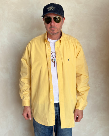Ralph Lauren BLAKE Button-Down Shirt Large | Solid Yellow Cotton | Mens Classic Shirt