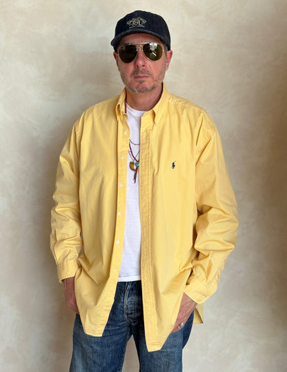 Ralph Lauren BLAKE Button-Down Shirt Large | Solid Yellow Cotton | Mens Classic Shirt