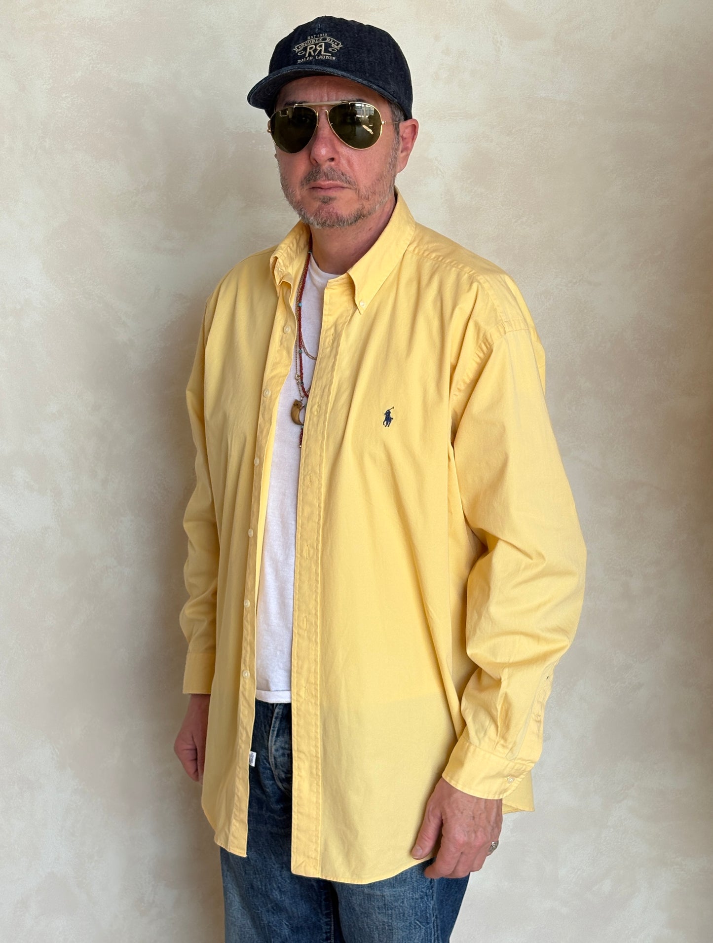 Ralph Lauren BLAKE Button-Down Shirt Large | Solid Yellow Cotton | Mens Classic Shirt