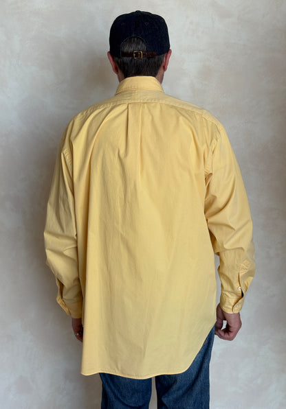 Ralph Lauren BLAKE Button-Down Shirt Large | Solid Yellow Cotton | Mens Classic Shirt