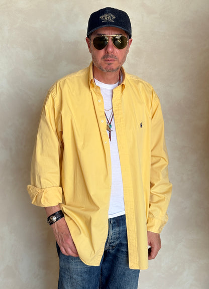 Ralph Lauren BLAKE Button-Down Shirt Large | Solid Yellow Cotton | Mens Classic Shirt