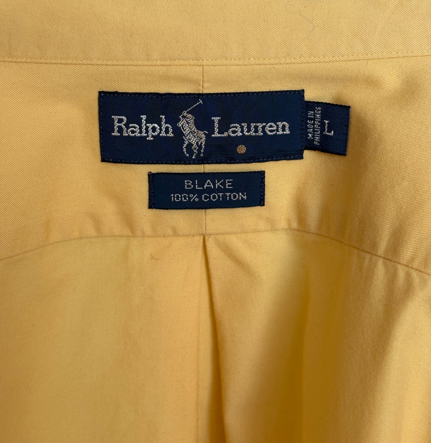 Ralph Lauren BLAKE Button-Down Shirt Large | Solid Yellow Cotton | Mens Classic Shirt