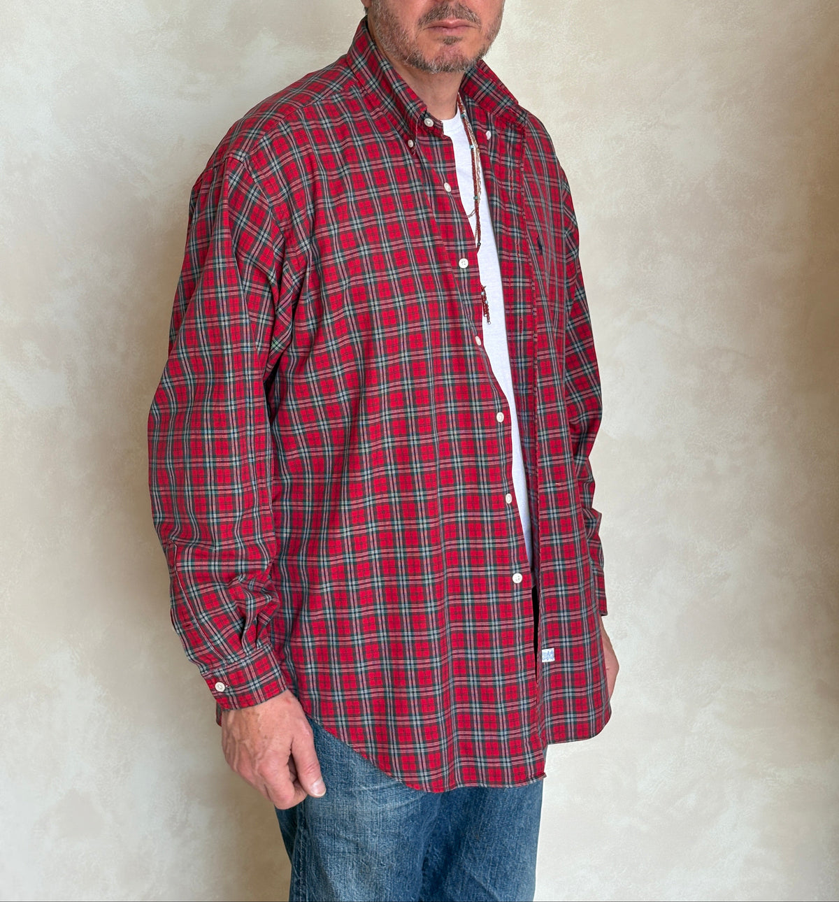 Ralph Lauren Button-Down Shirt Large | Red Green Tartan Plaid Cotton | Mens Classic Shirt-AJ357 Studio
