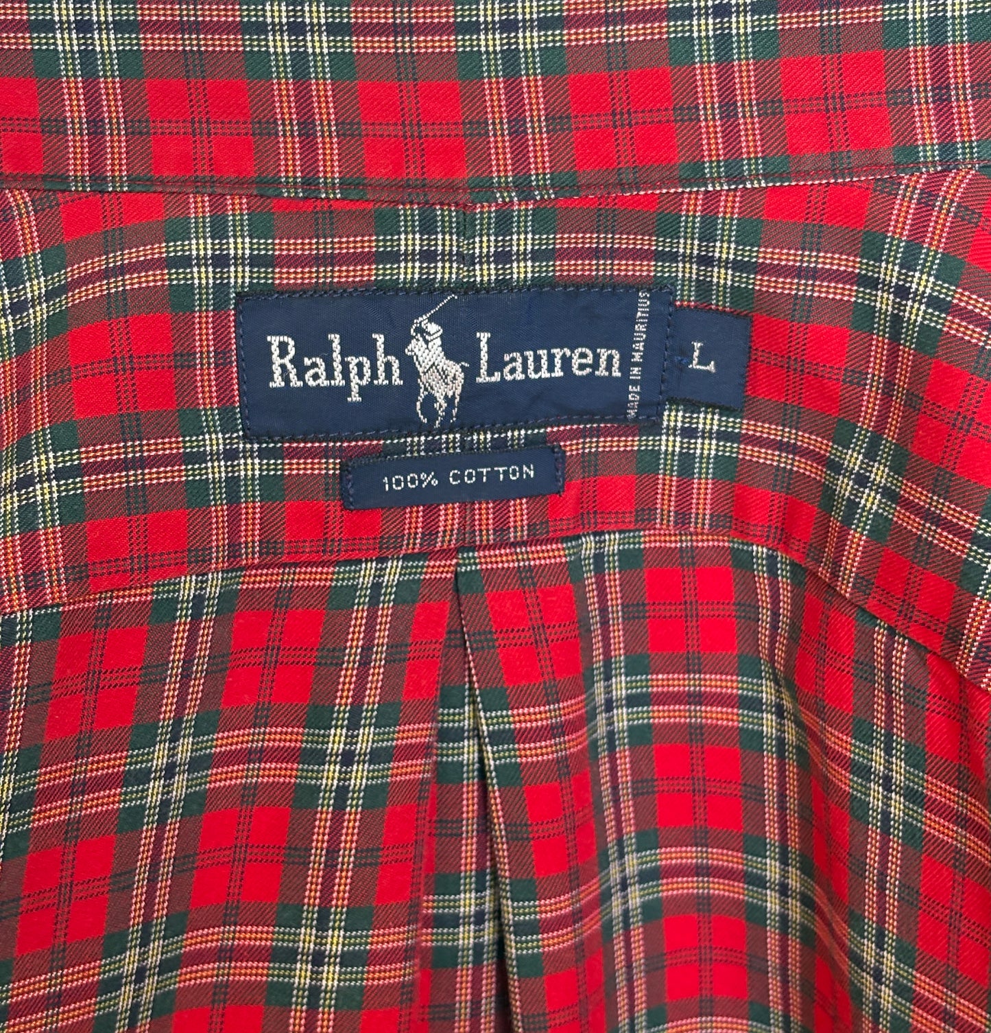 Ralph Lauren Button-Down Shirt Large | Red Green Tartan Plaid Cotton | Mens Classic Shirt