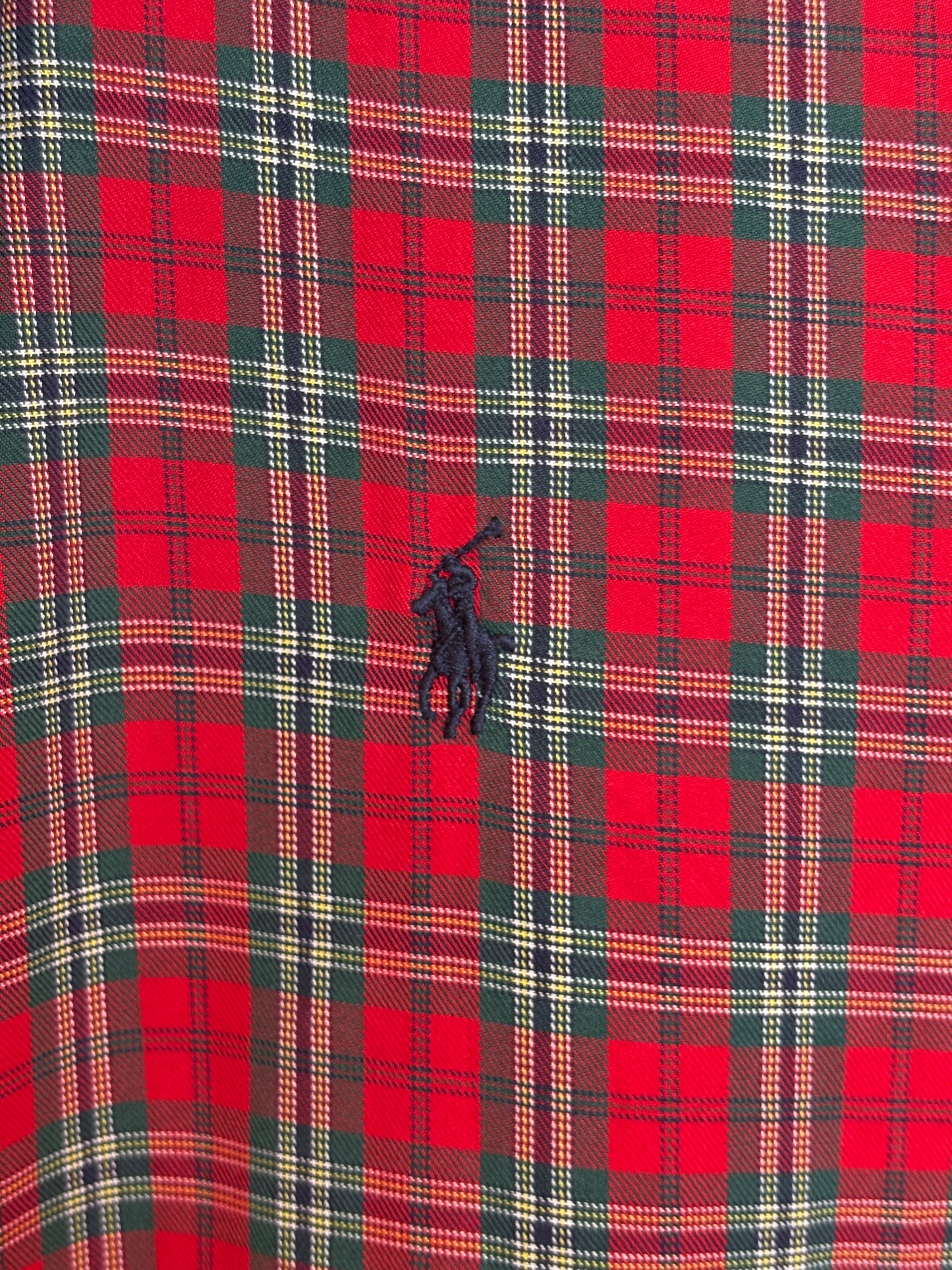 Ralph Lauren Button-Down Shirt Large | Red Green Tartan Plaid Cotton | Mens Classic Shirt