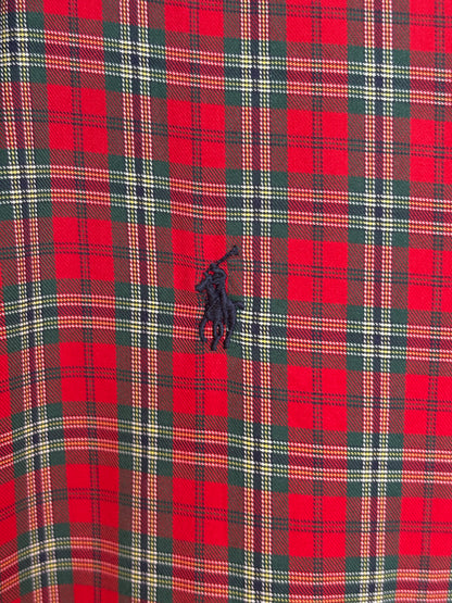 Ralph Lauren Button-Down Shirt Large | Red Green Tartan Plaid Cotton | Mens Classic Shirt