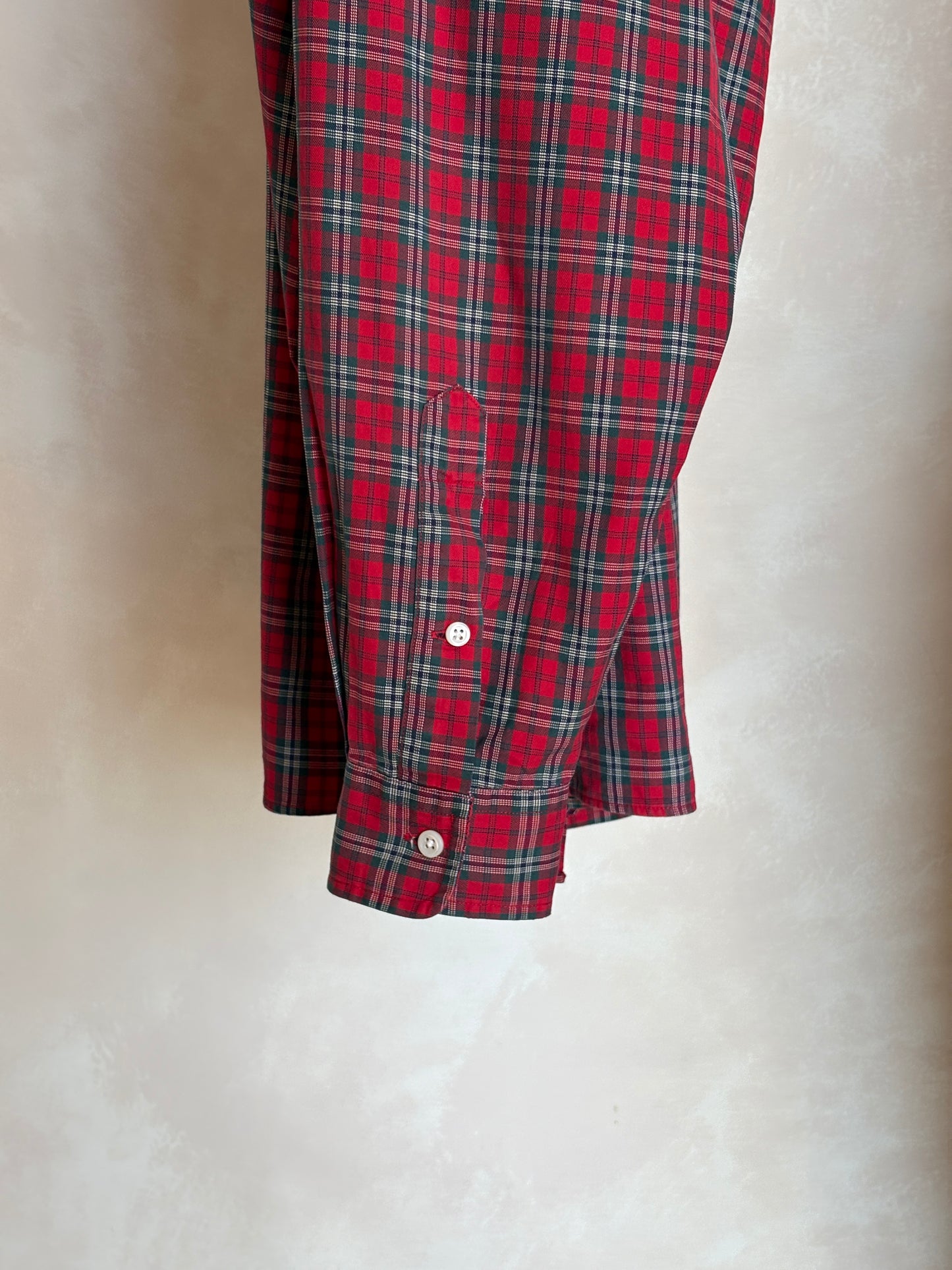 Ralph Lauren Button-Down Shirt Large | Red Green Tartan Plaid Cotton | Mens Classic Shirt