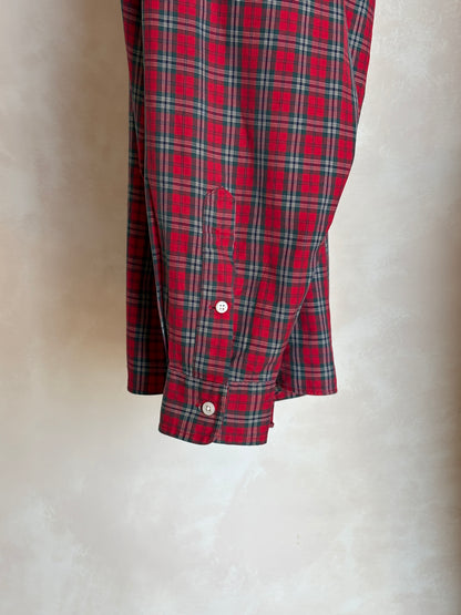 Ralph Lauren Button-Down Shirt Large | Red Green Tartan Plaid Cotton | Mens Classic Shirt