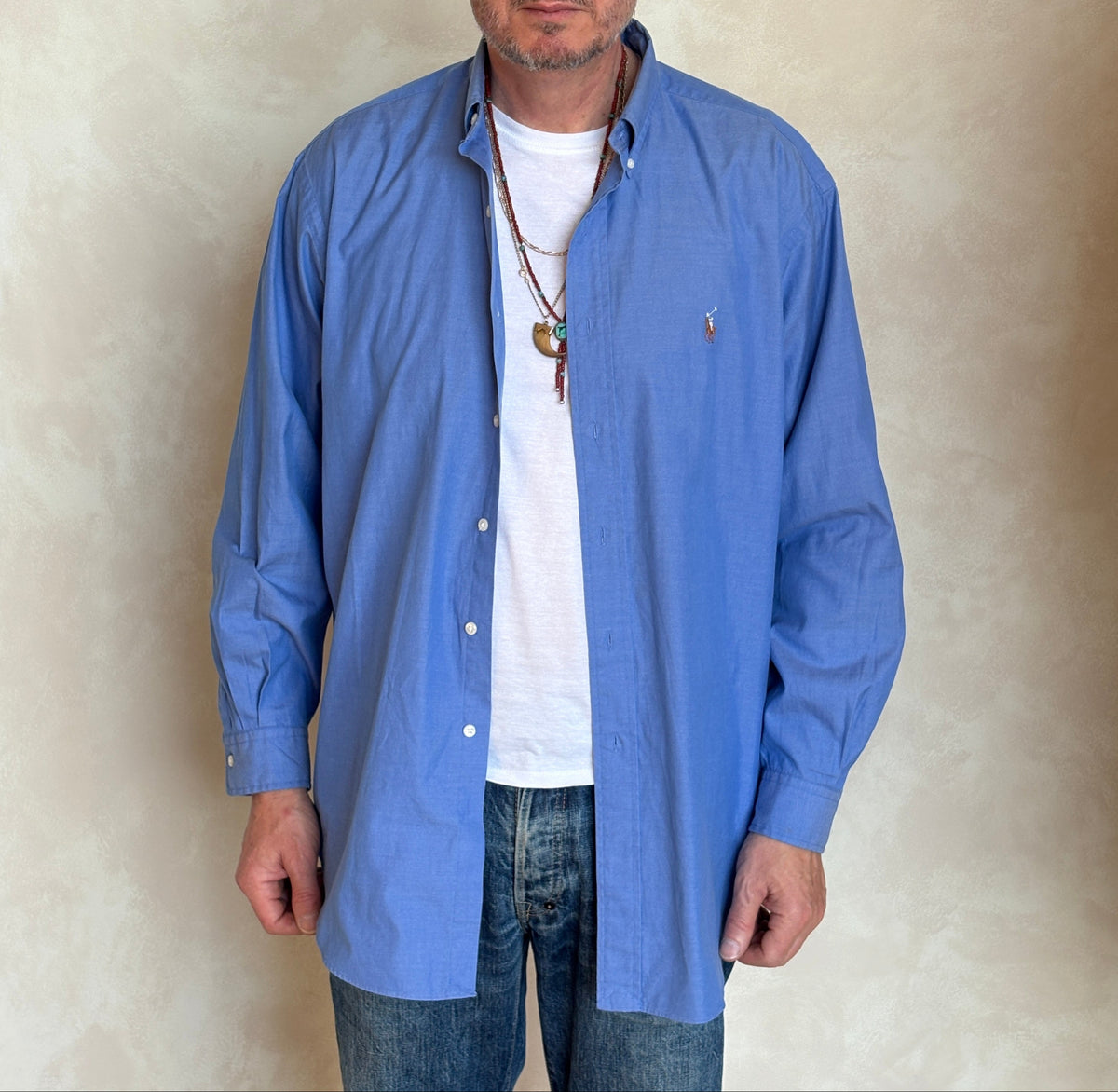 Ralph Lauren Yarmouth Shirt 16.5/34 Blue Pinpoint Oxford Cotton-AJ357 Studio