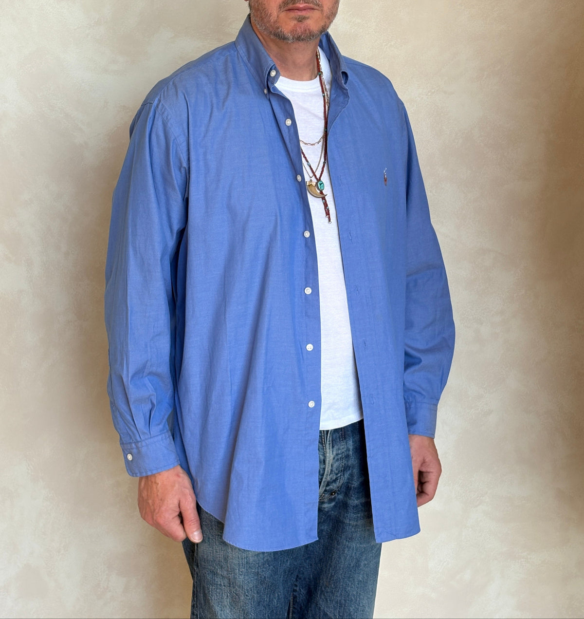Ralph Lauren Yarmouth Shirt 16.5/34 Blue Pinpoint Oxford Cotton-AJ357 Studio