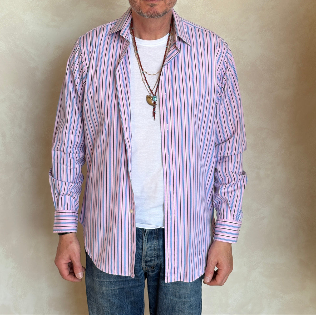 Polo Ralph Lauren Curham Classic Fit 15.5/35 Pink Stripe Cotton Shirt-AJ357 Studio