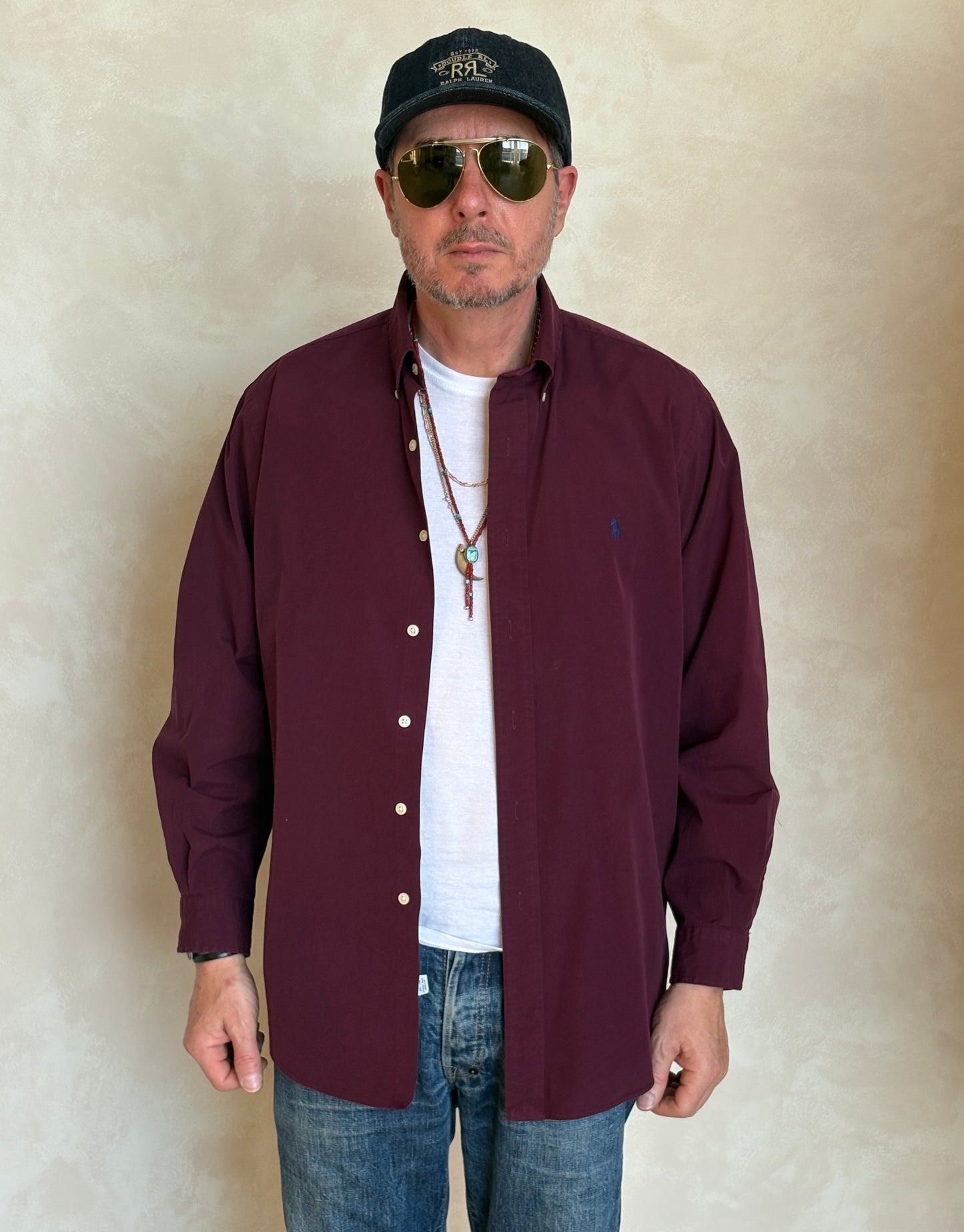 Ralph Lauren Classic Fit Shirt Large Burgundy Wine Cotton Vintage