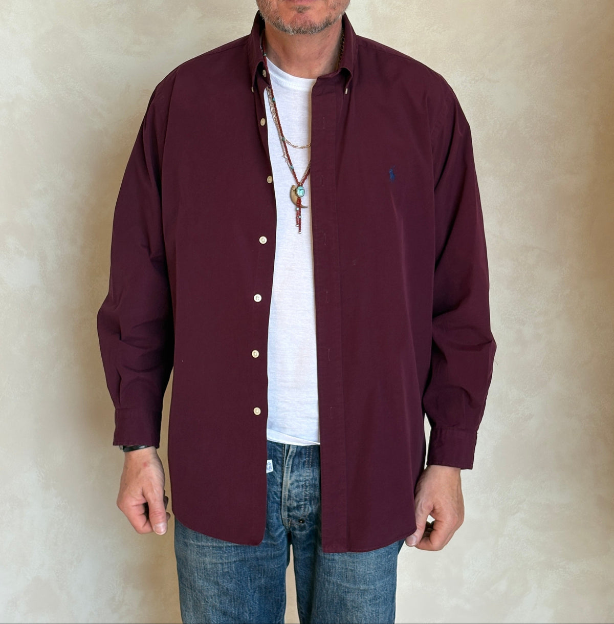 Ralph Lauren Classic Fit Shirt Large Burgundy Wine Cotton Vintage-AJ357 Studio
