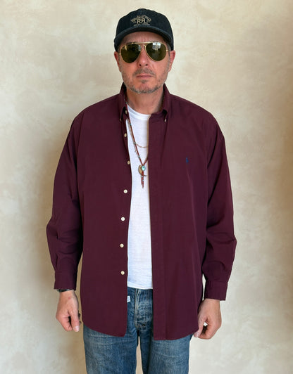 Ralph Lauren Classic Fit Shirt Large Burgundy Wine Cotton Vintage