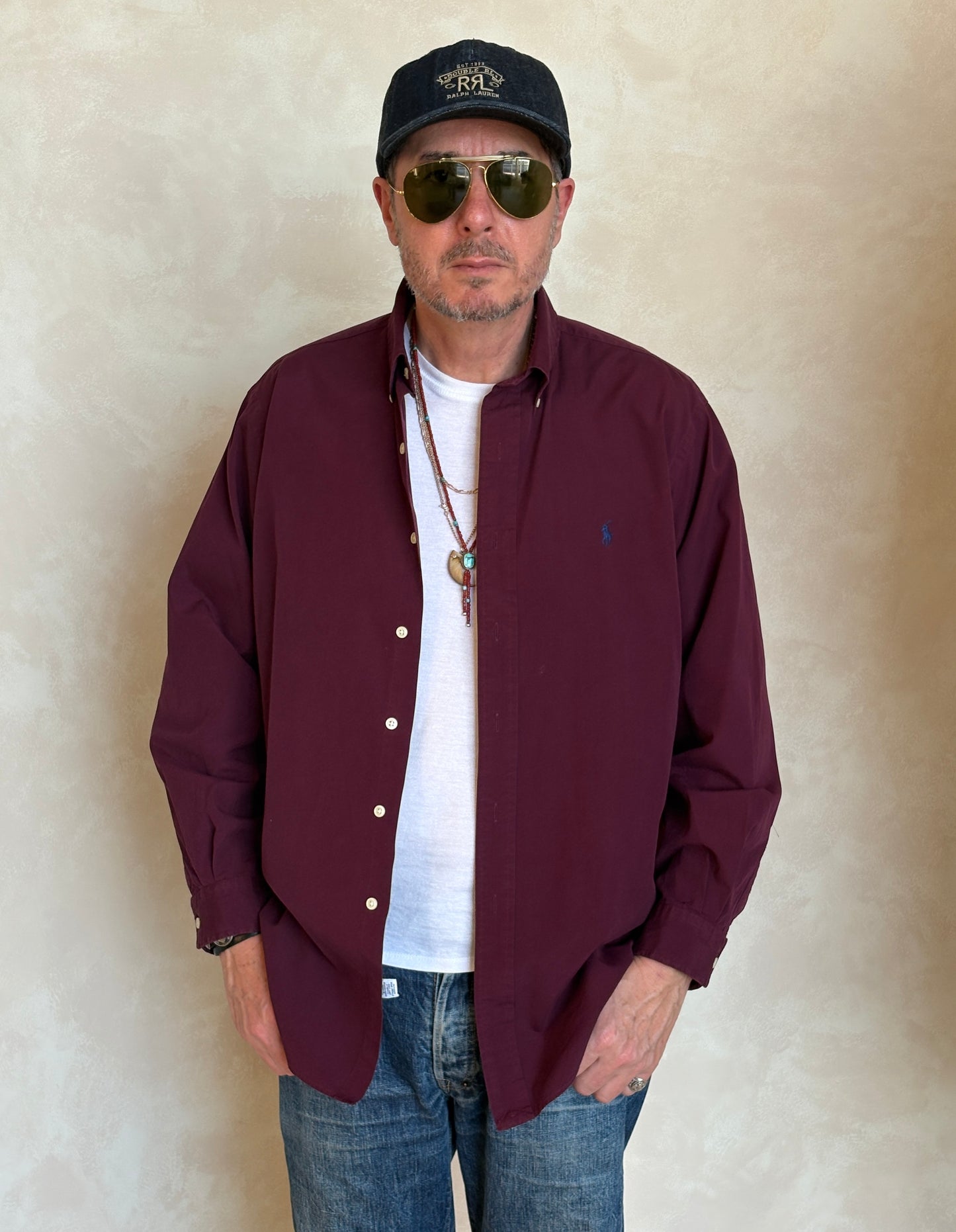 Ralph Lauren Classic Fit Shirt Large Burgundy Wine Cotton Vintage