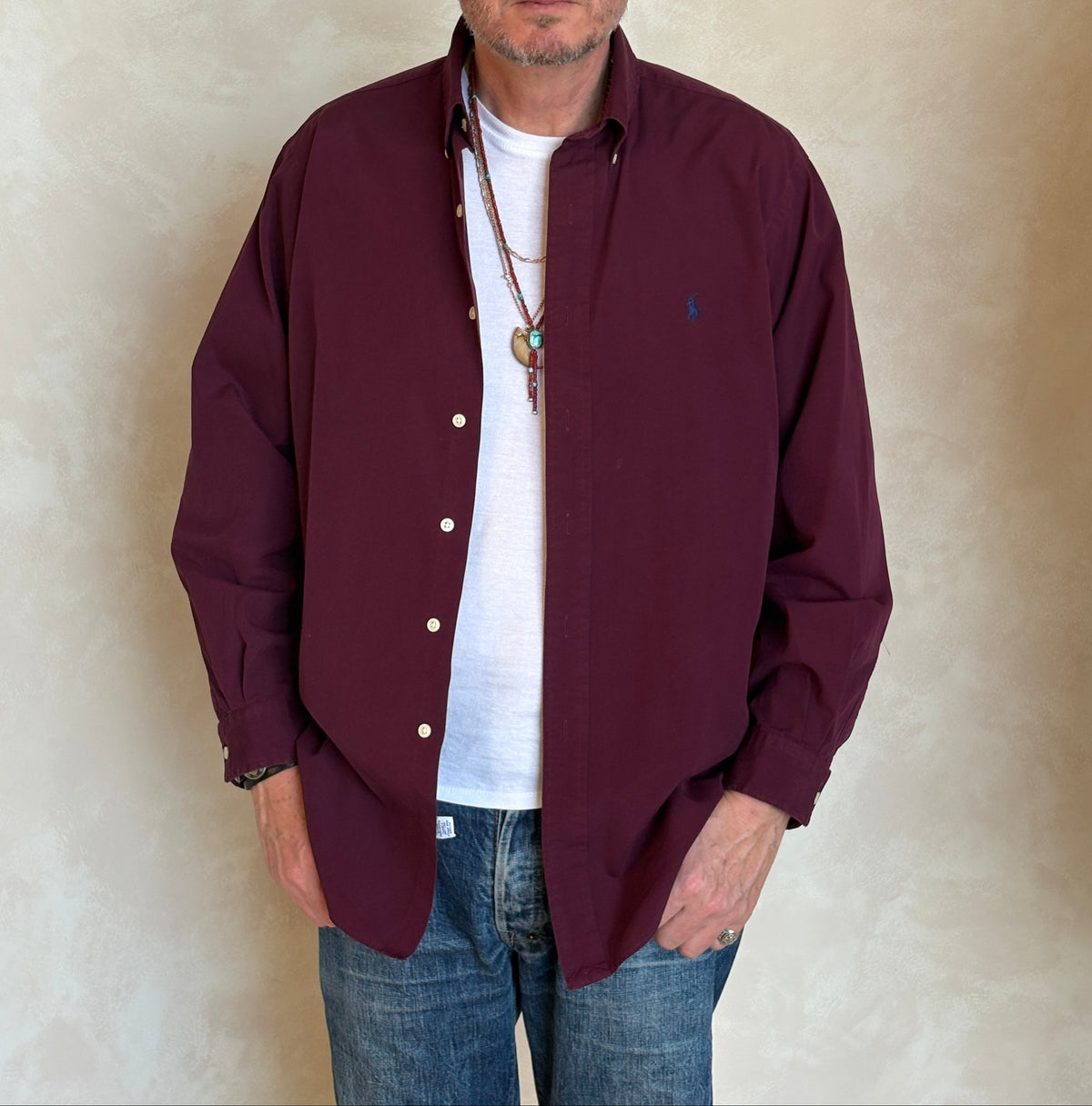 Ralph Lauren Classic Fit Shirt Large Burgundy Wine Cotton Vintage-AJ357 Studio