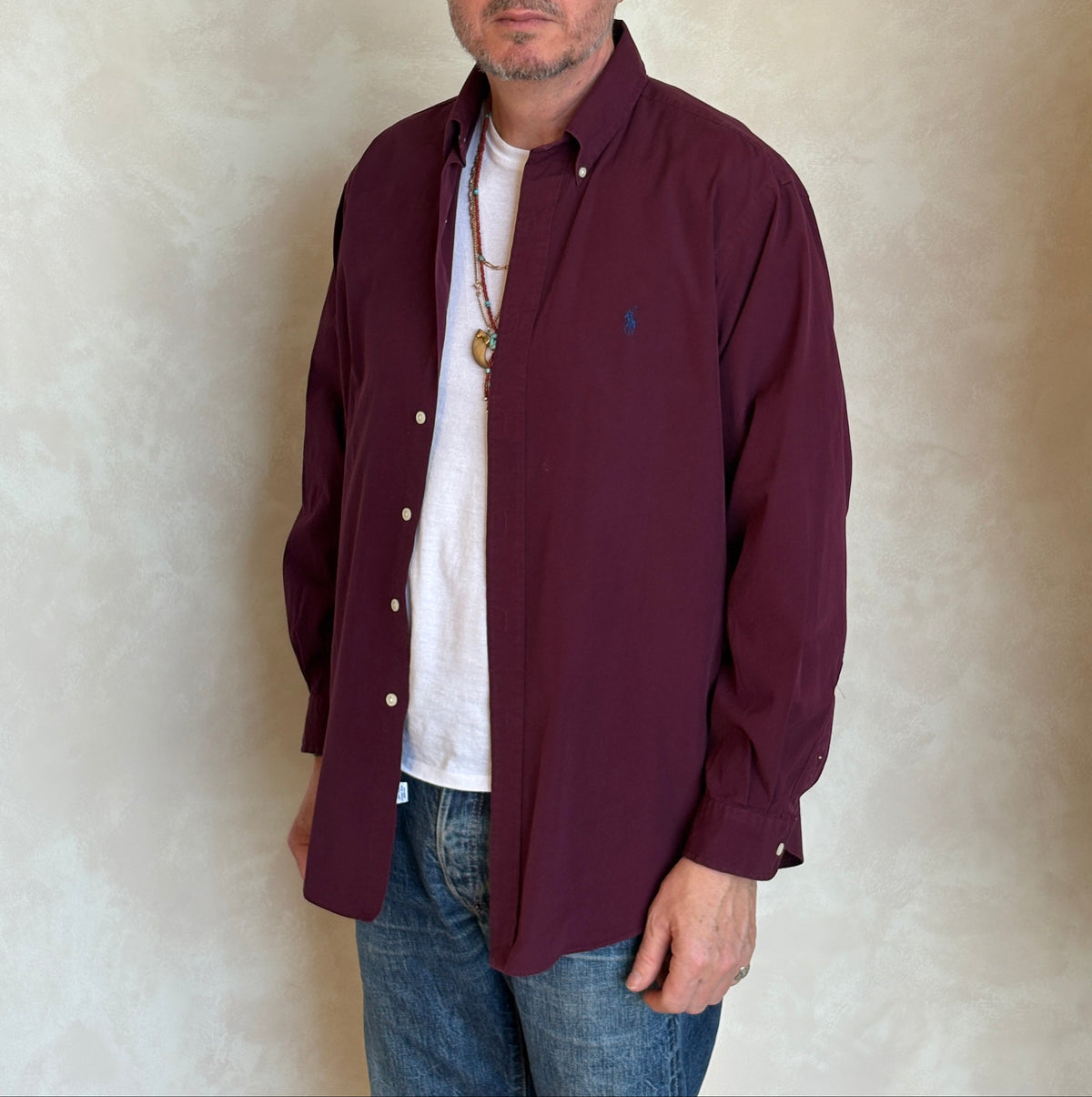 Ralph Lauren Classic Fit Shirt Large Burgundy Wine Cotton Vintage-AJ357 Studio
