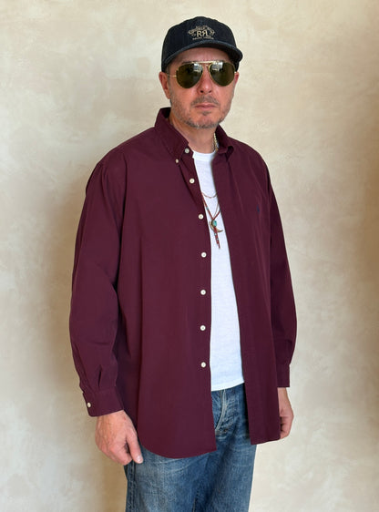 Ralph Lauren Classic Fit Shirt Large Burgundy Wine Cotton Vintage
