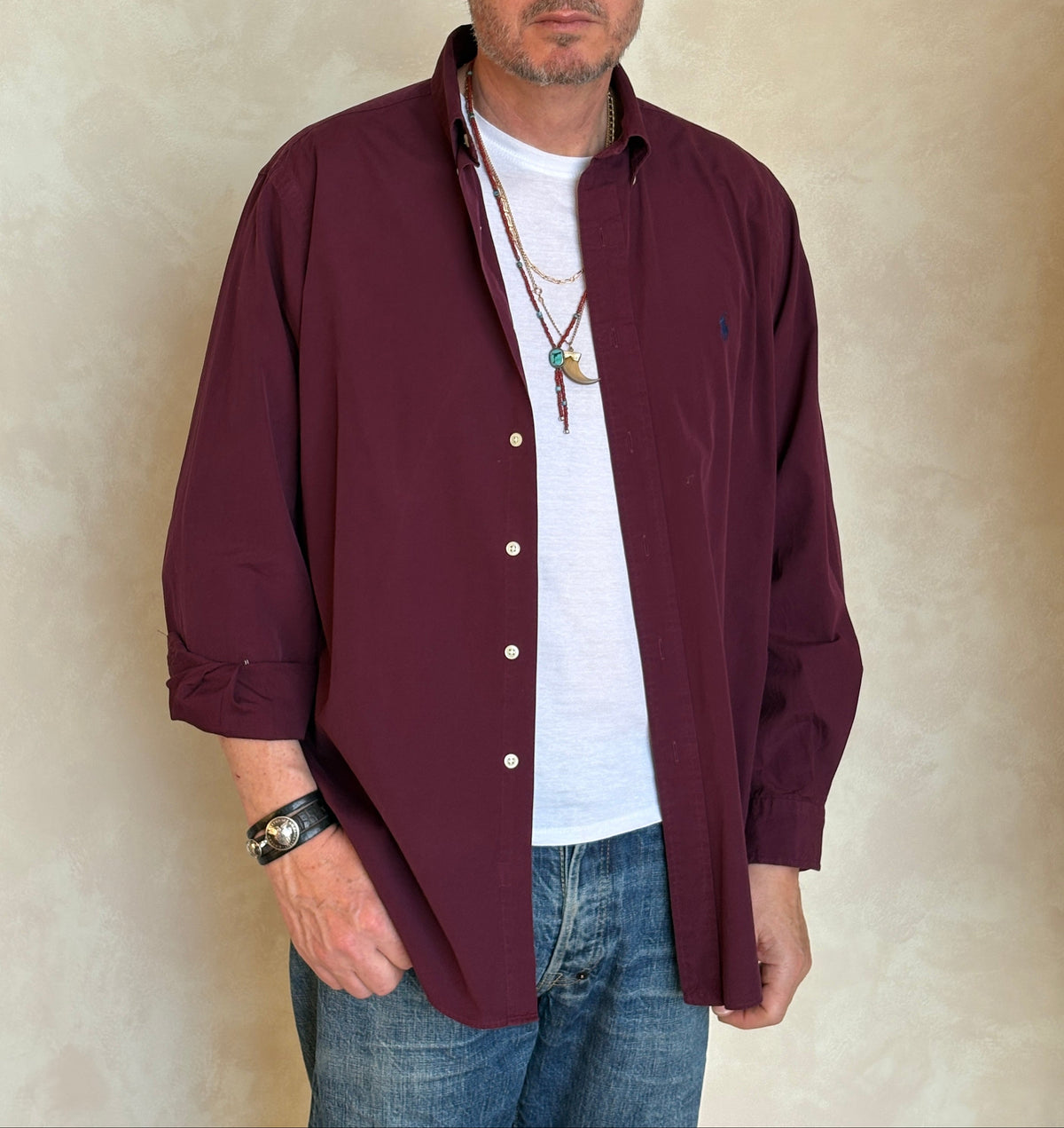 Ralph Lauren Classic Fit Shirt Large Burgundy Wine Cotton Vintage-AJ357 Studio