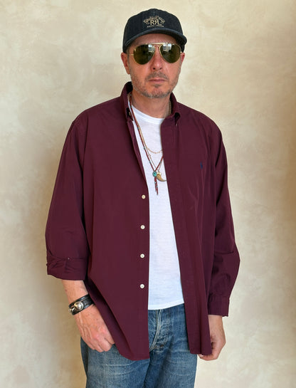 Ralph Lauren Classic Fit Shirt Large Burgundy Wine Cotton Vintage
