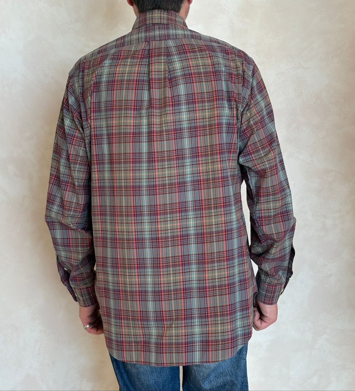 Ralph Lauren Classic Fit Plaid Shirt 16/L Olive Green Burgundy Cotton-AJ357 Studio