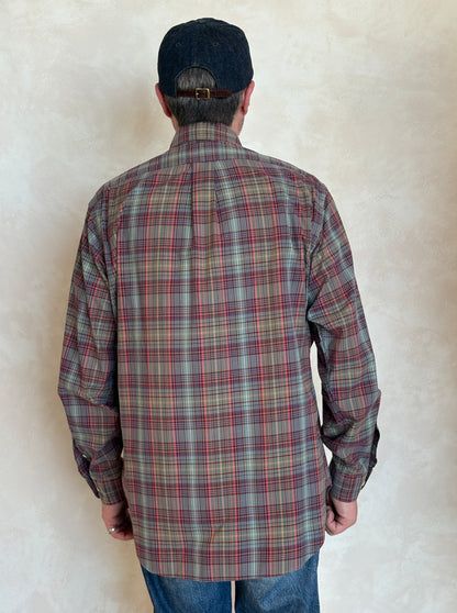 Ralph Lauren Classic Fit Plaid Shirt 16/L Olive Green Burgundy Cotton