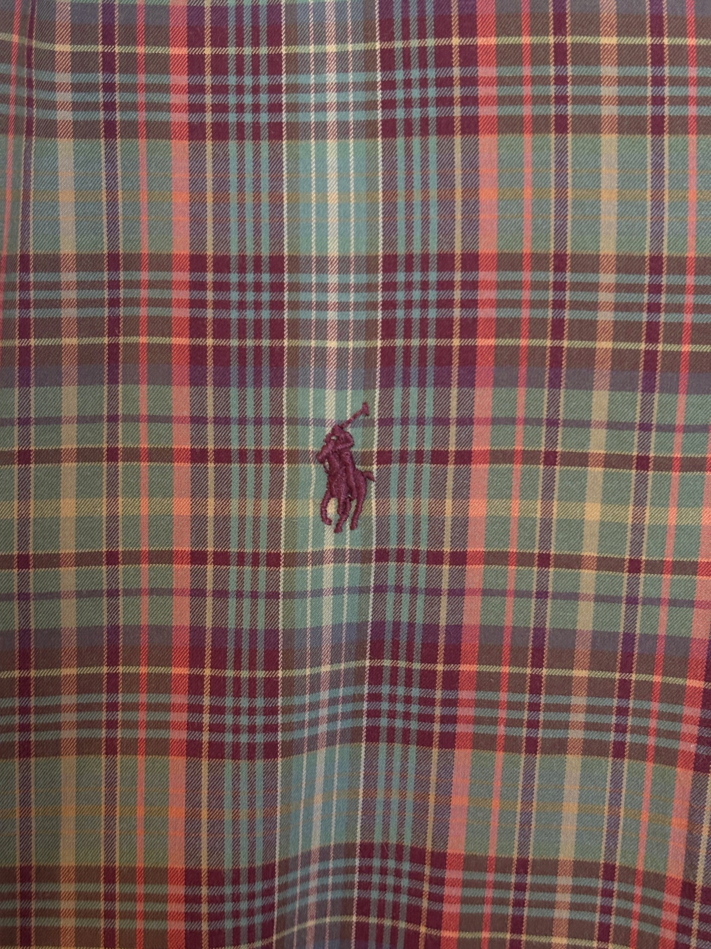 Ralph Lauren Classic Fit Plaid Shirt 16/L Olive Green Burgundy Cotton