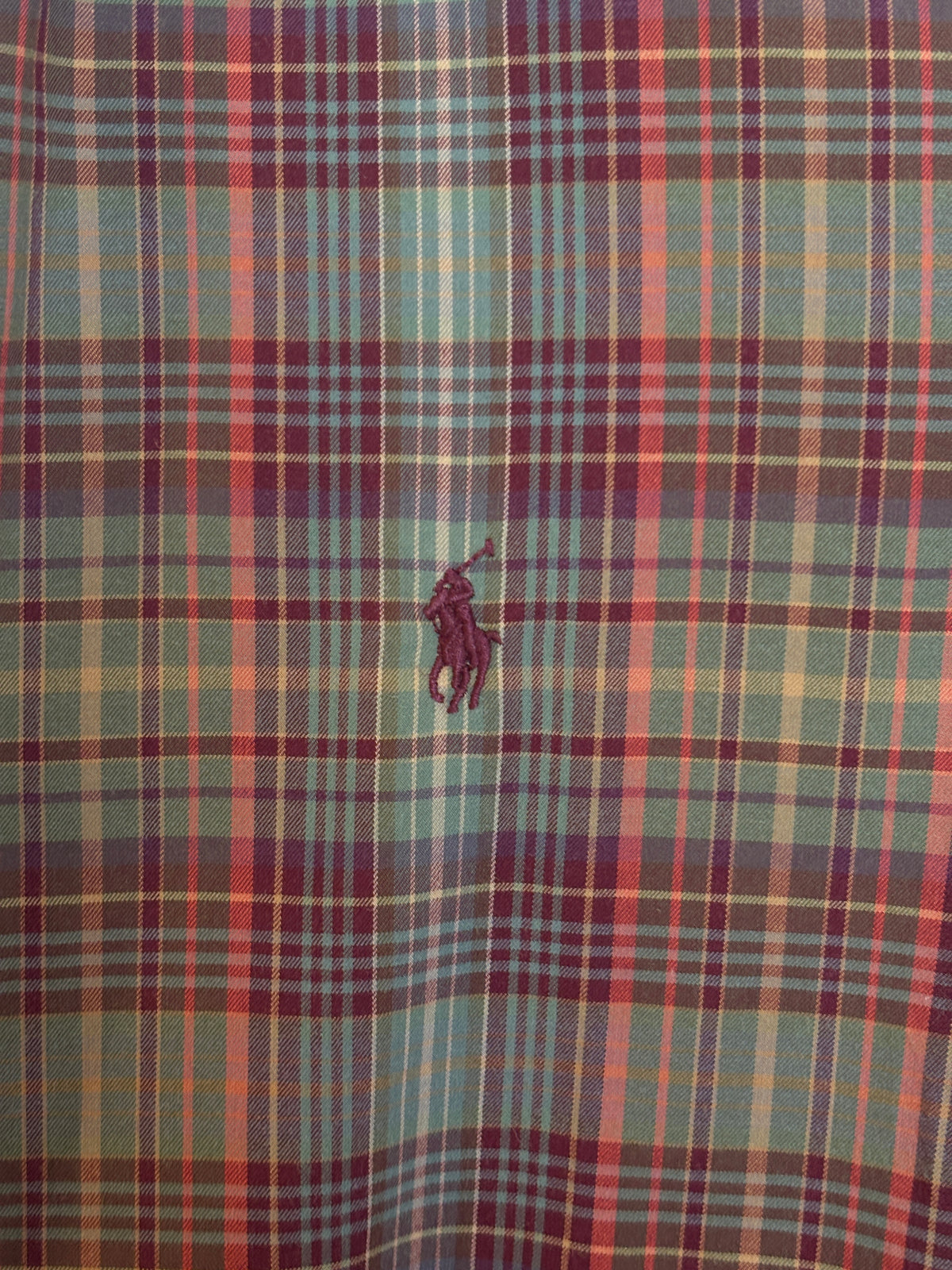 Ralph Lauren Classic Fit Plaid Shirt 16/L Olive Green Burgundy Cotton-AJ357 Studio