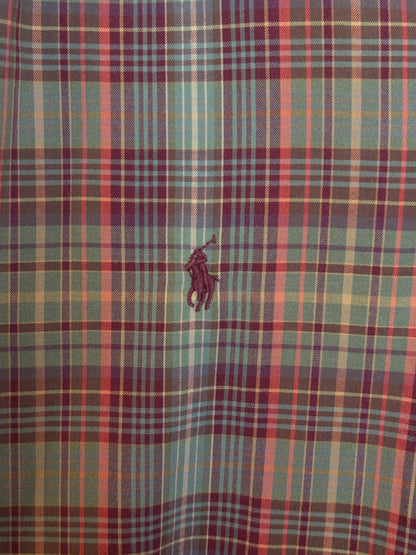 Ralph Lauren Classic Fit Plaid Shirt 16/L Olive Green Burgundy Cotton