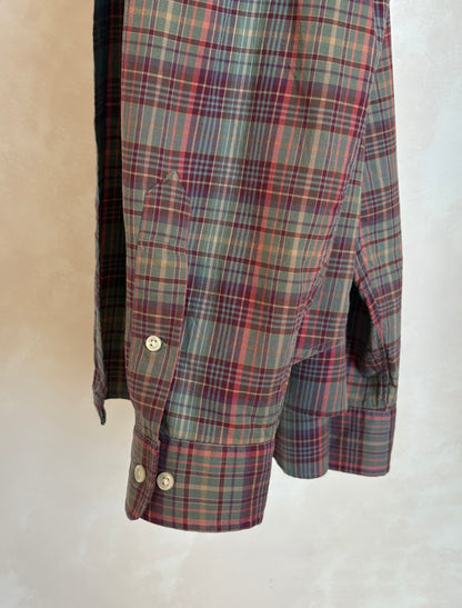 Ralph Lauren Classic Fit Plaid Shirt 16/L Olive Green Burgundy Cotton