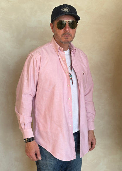 Ralph Lauren Yarmouth Shirt 15/33 Pink 100% Cotton Oxford Vintage