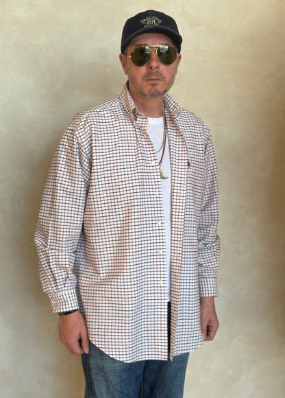 Ralph Lauren Shirt Medium Cream Windowpane Check Cotton Vintage