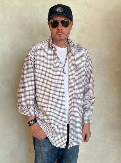 Ralph Lauren Shirt Medium Cream Windowpane Check Cotton Vintage