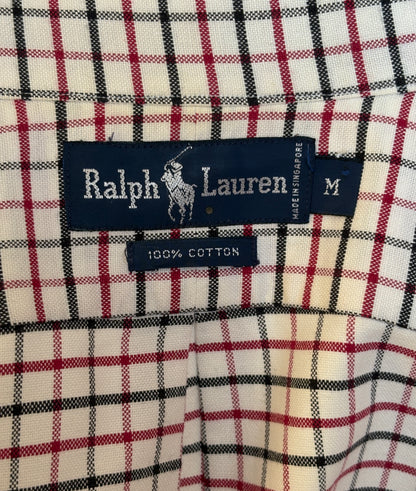 Ralph Lauren Shirt Medium Cream Windowpane Check Cotton Vintage